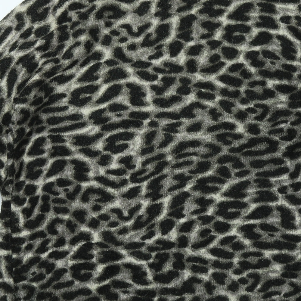 Oasis Womens Black Round Neck Animal Print Acrylic Pullover Jumper Size M