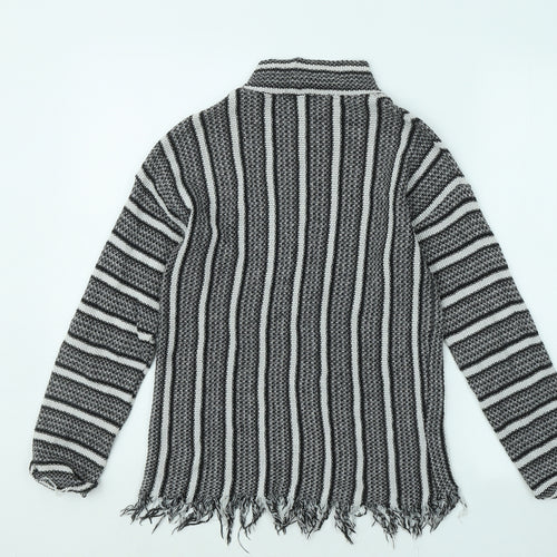 Topshop Womens Black Mock Neck Striped Polyester Pullover Jumper Size 10