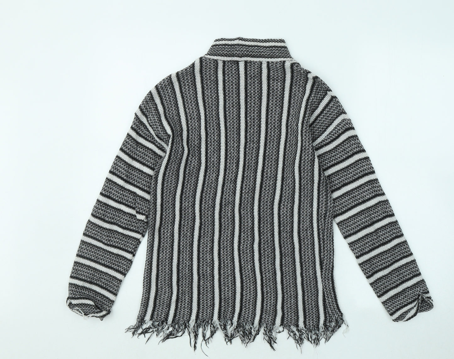 Topshop Womens Black Mock Neck Striped Polyester Pullover Jumper Size 10
