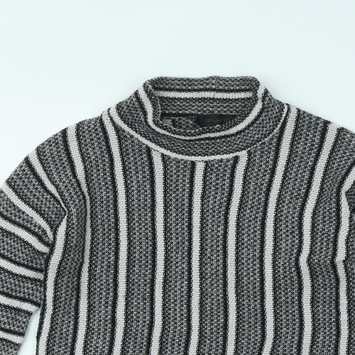 Topshop Womens Black Mock Neck Striped Polyester Pullover Jumper Size 10