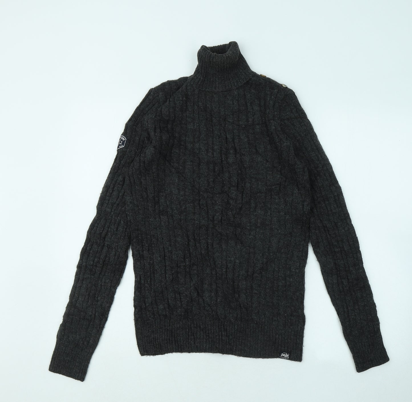 Superdry Womens Grey Roll Neck Acrylic Pullover Jumper Size S