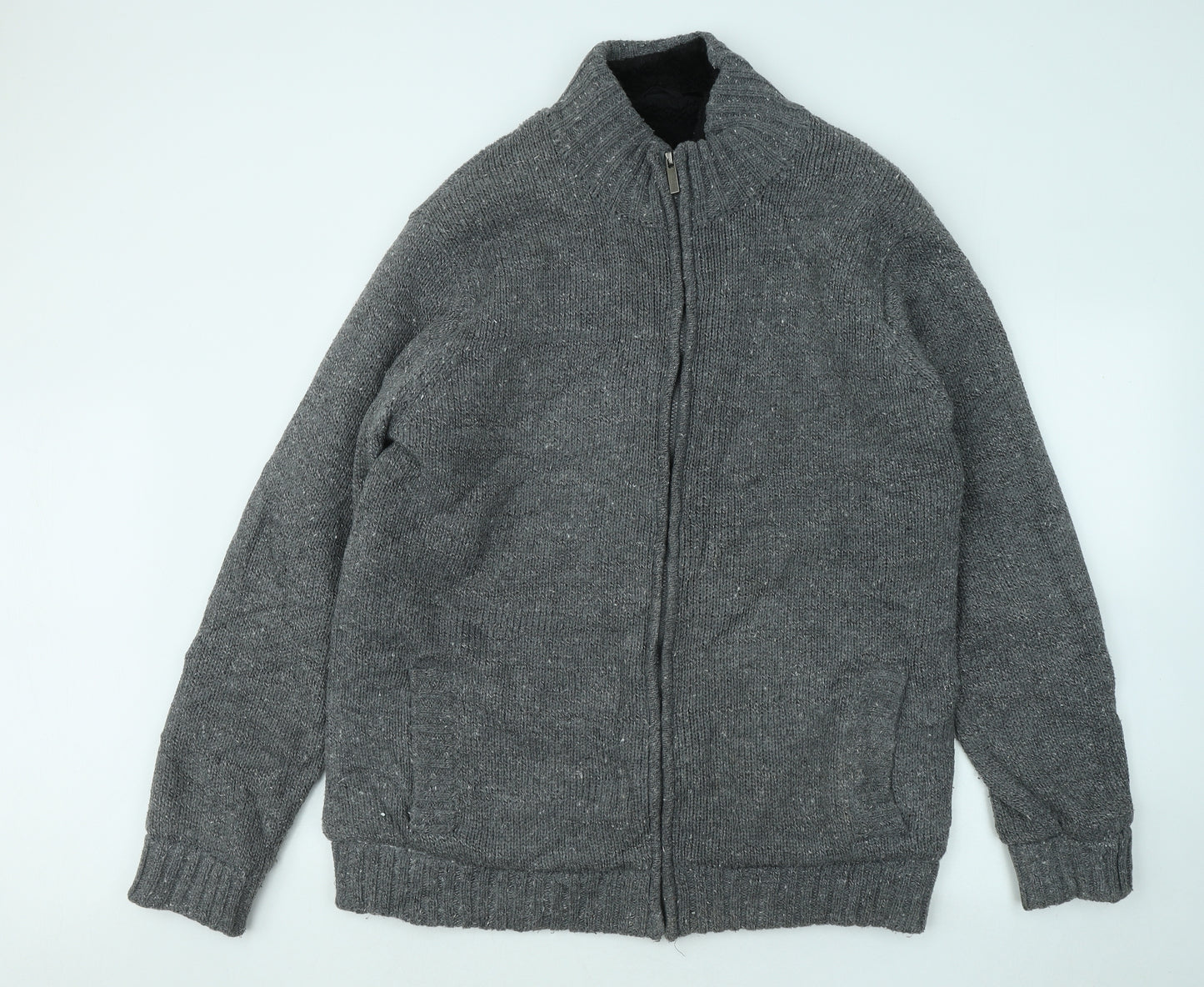 Livergy Mens Grey Mock Neck Acrylic Full Zip Jumper Size XL
