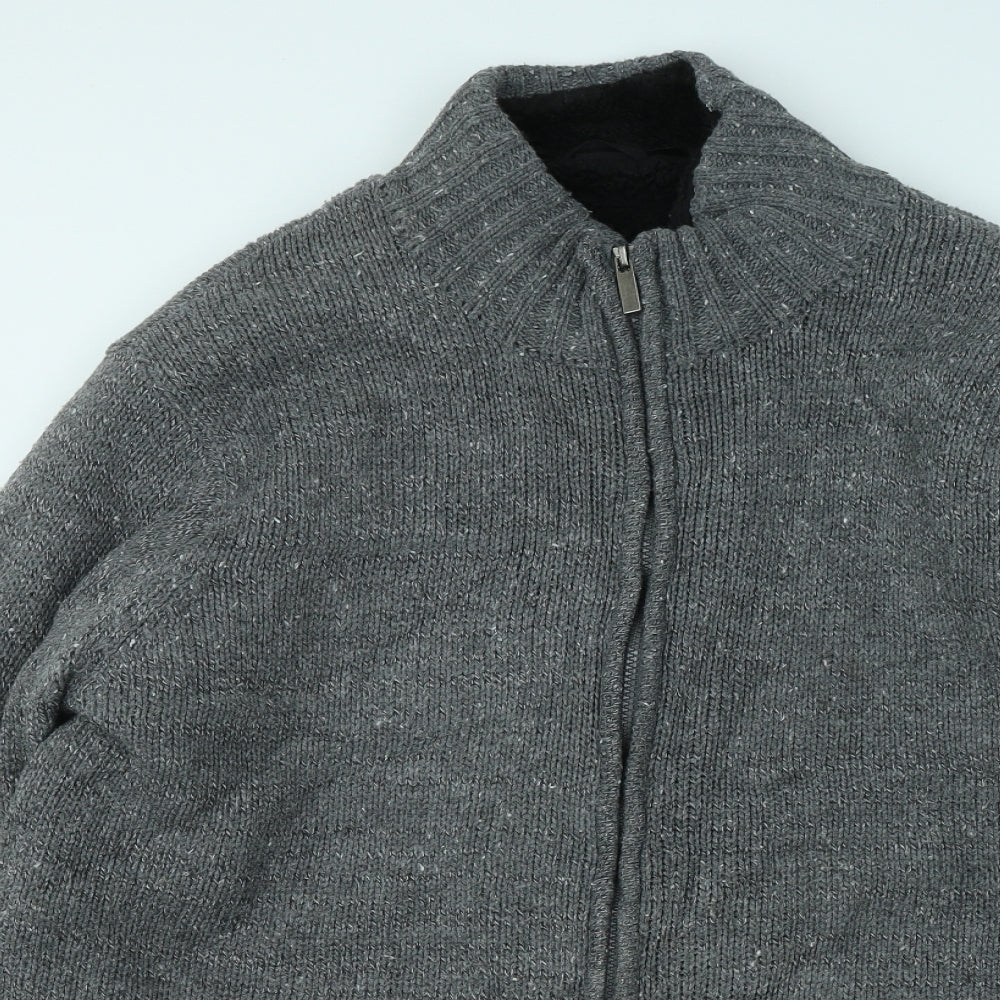 Livergy Mens Grey Mock Neck Acrylic Full Zip Jumper Size XL