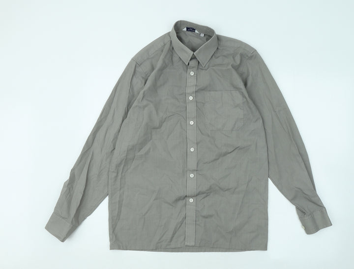 Trutex Mens Grey Cotton Button-Up Size 14 Collared Button