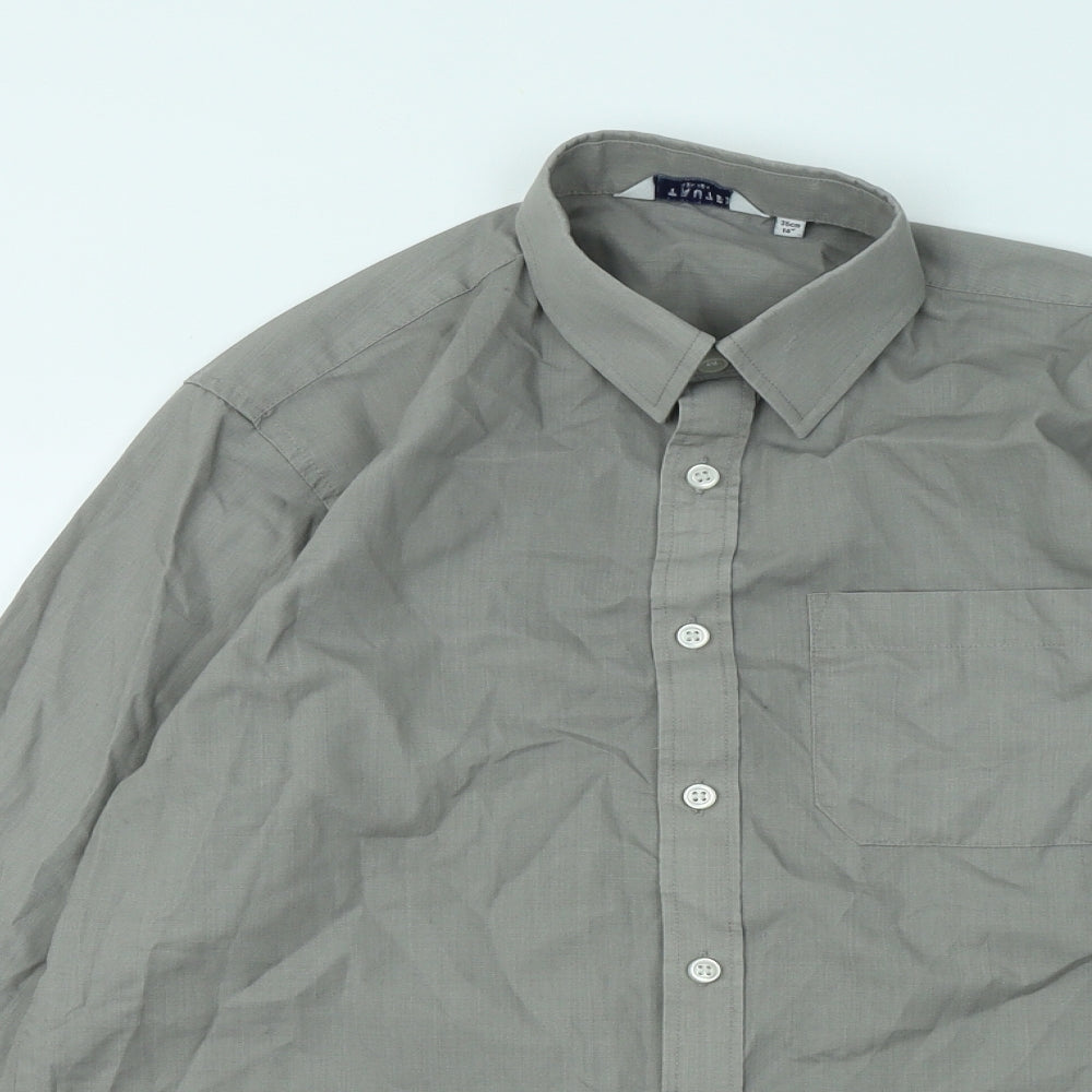 Trutex Mens Grey Cotton Button-Up Size 14 Collared Button