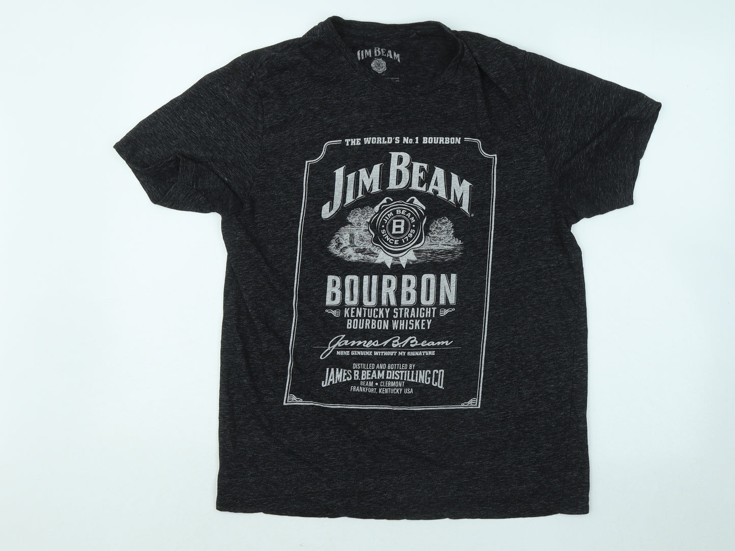 Jim Beam Mens Grey Cotton T-Shirt Size M Round Neck - Kentucky Straight Bourbon Whiskey