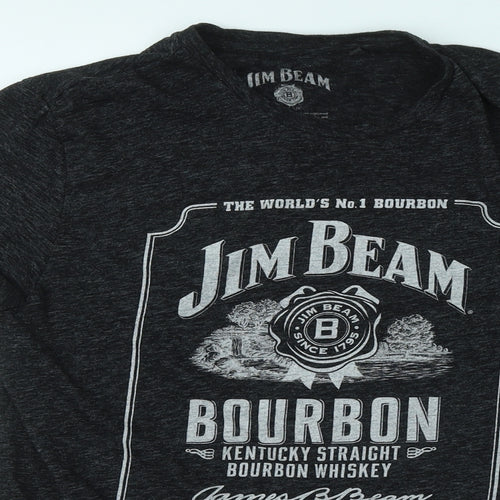 Jim Beam Mens Grey Cotton T-Shirt Size M Round Neck - Kentucky Straight Bourbon Whiskey