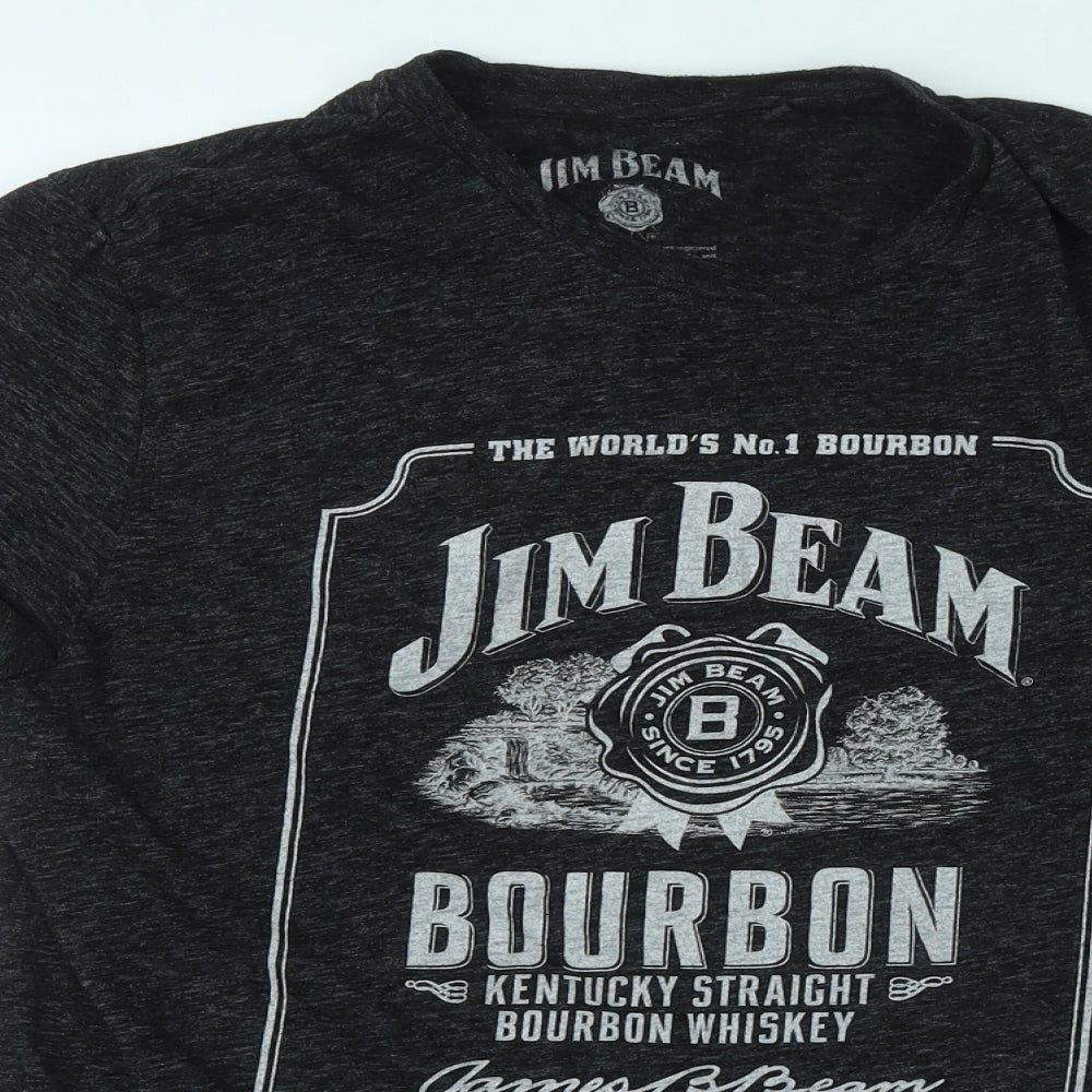 Jim Beam Mens Grey Cotton T-Shirt Size M Round Neck - Kentucky Straight Bourbon Whiskey