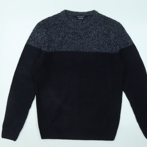 Kensington Mens Blue Round Neck Geometric Acrylic Pullover Jumper Size M