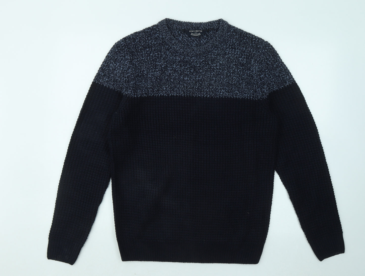 Kensington Mens Blue Round Neck Geometric Acrylic Pullover Jumper Size M