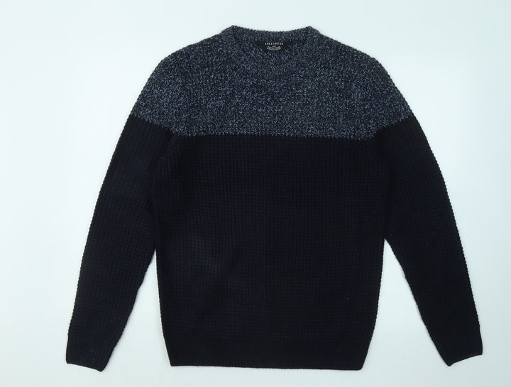 Kensington Mens Blue Round Neck Geometric Acrylic Pullover Jumper Size M