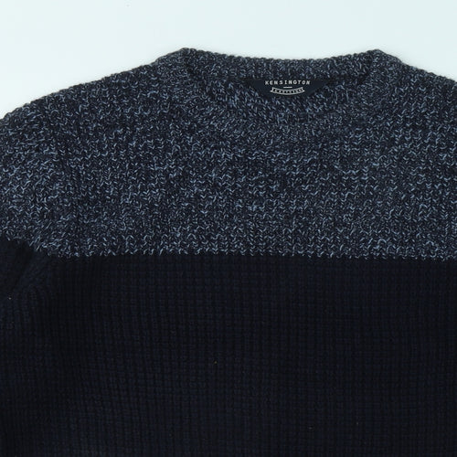Kensington Mens Blue Round Neck Geometric Acrylic Pullover Jumper Size M