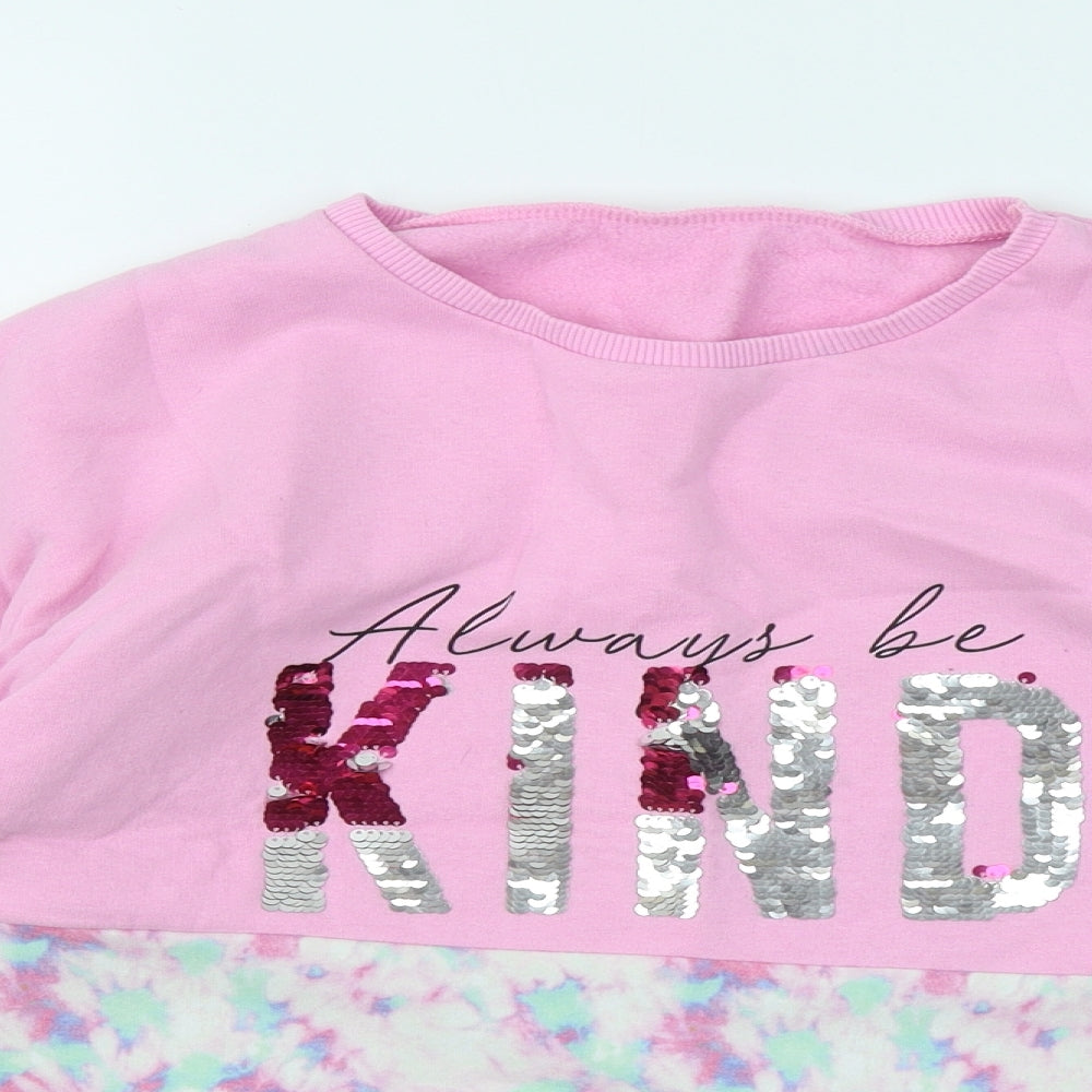 Dunnes Stores Girls Pink Geometric Cotton Pullover Sweatshirt Size 10-11 Years Pullover - Always Be Kind