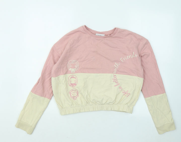 George Girls Pink Colourblock Cotton Pullover Sweatshirt Size 12-13 Years Pullover - Life Is Better With Friends