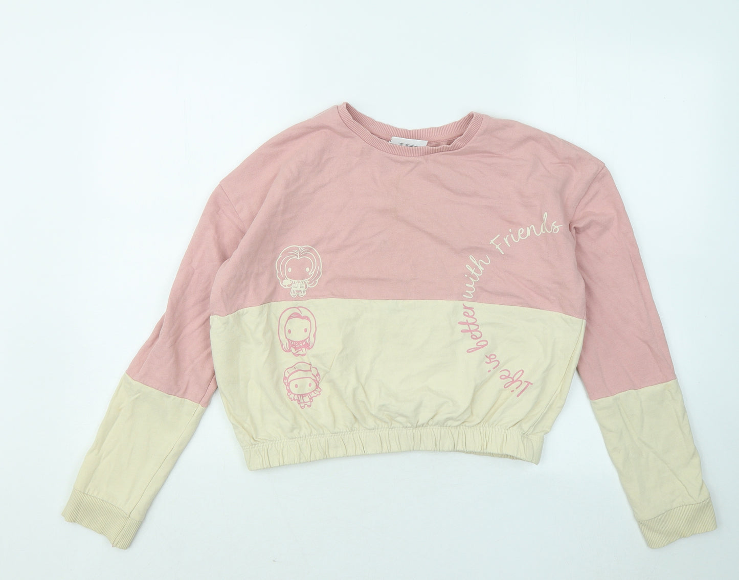 George Girls Pink Colourblock Cotton Pullover Sweatshirt Size 12-13 Years Pullover - Life Is Better With Friends