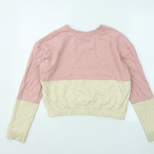 George Girls Pink Colourblock Cotton Pullover Sweatshirt Size 12-13 Years Pullover - Life Is Better With Friends