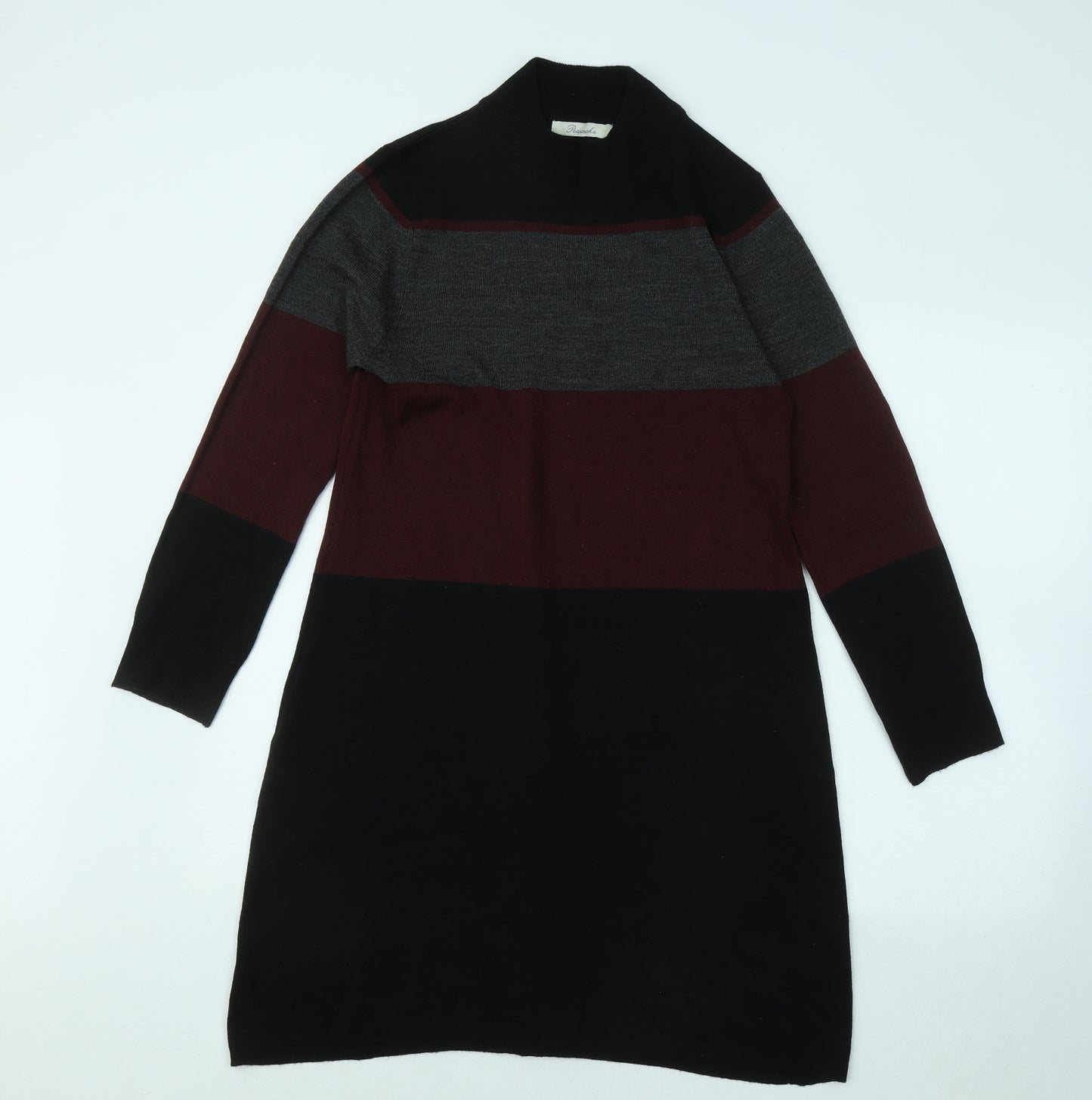 Peacocks Womens Multicoloured Colourblock Acrylic Jumper Dress Size 12 Mock Neck Pullover