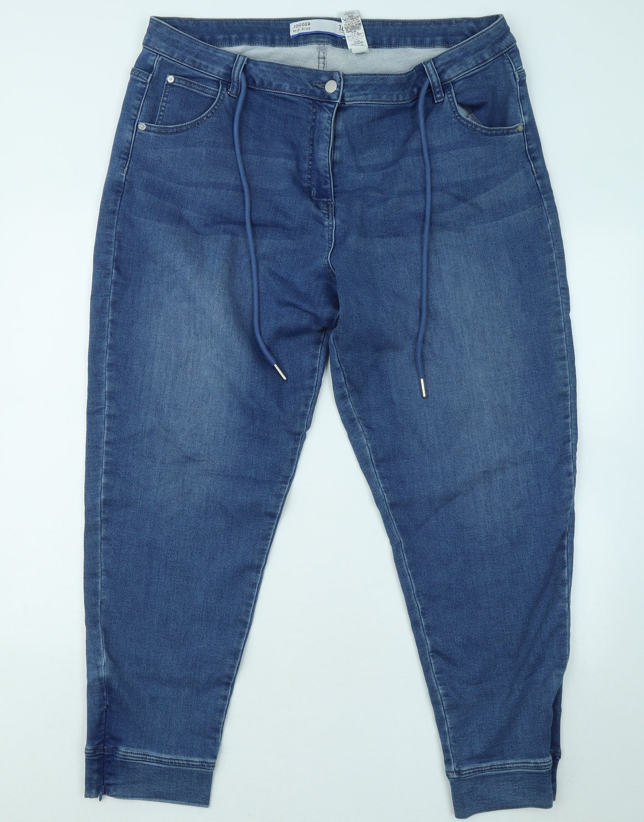 NEXT Womens Blue Cotton Jogger Trousers Size 18 L28 in Regular Zip