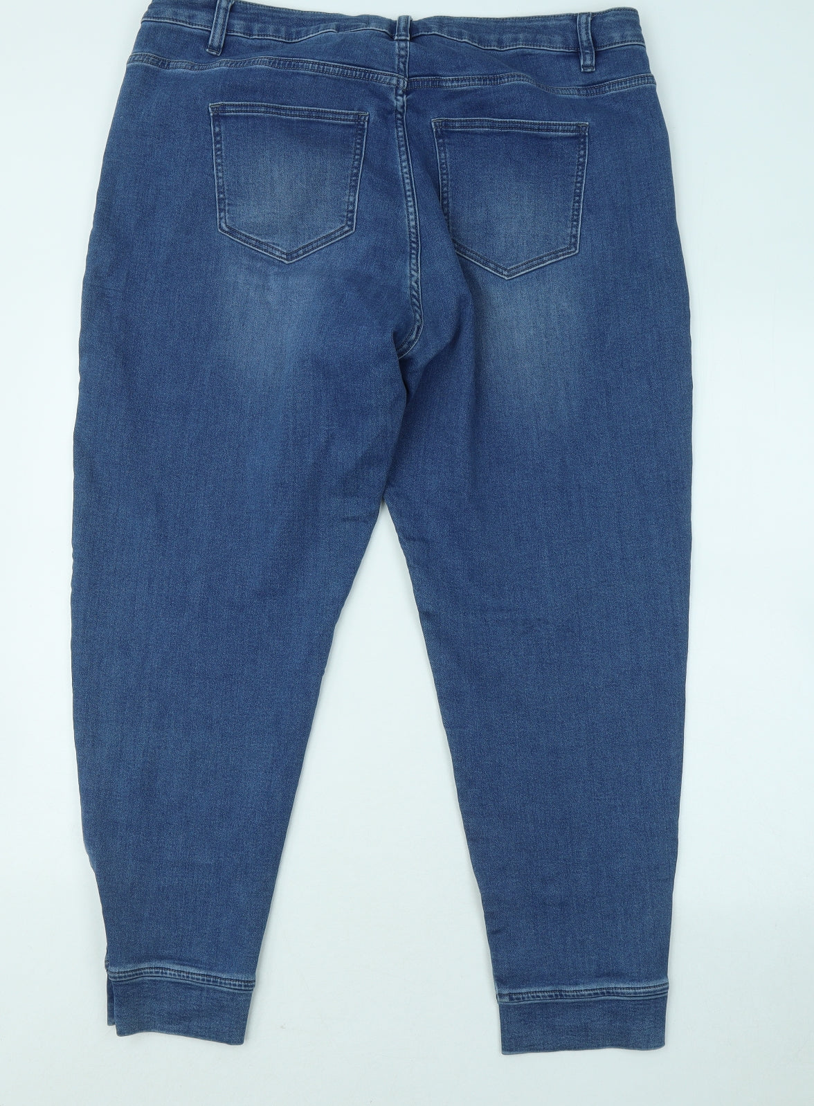 NEXT Womens Blue Cotton Jogger Trousers Size 18 L28 in Regular Zip