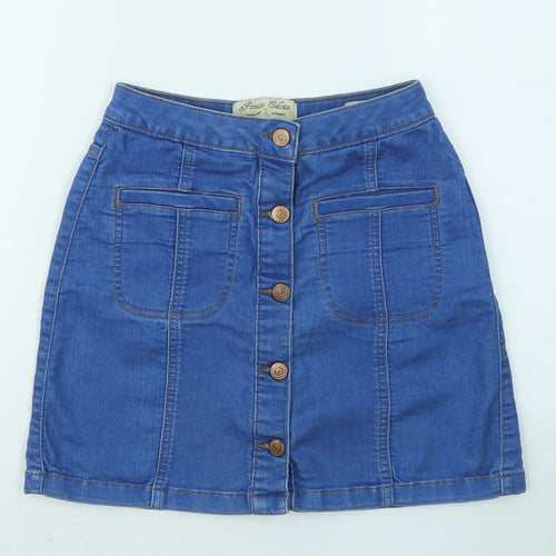 PARISIAN SIGNATURE Womens Blue Cotton A-Line Skirt Size 6 Button