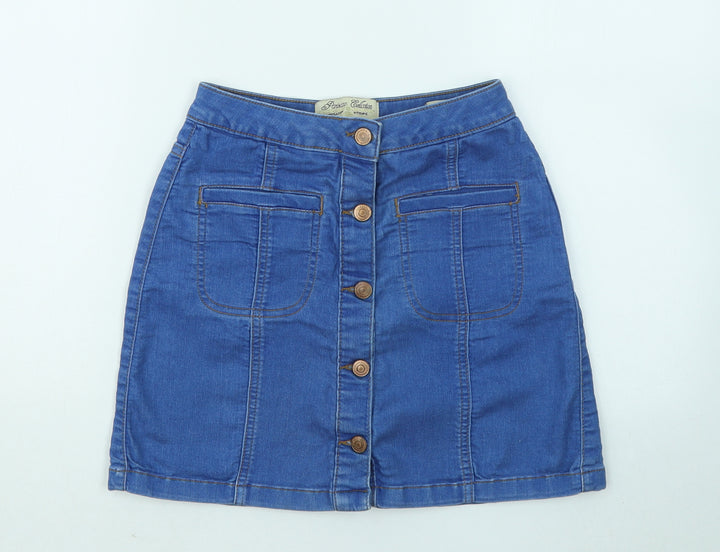PARISIAN SIGNATURE Womens Blue Cotton A-Line Skirt Size 6 Button