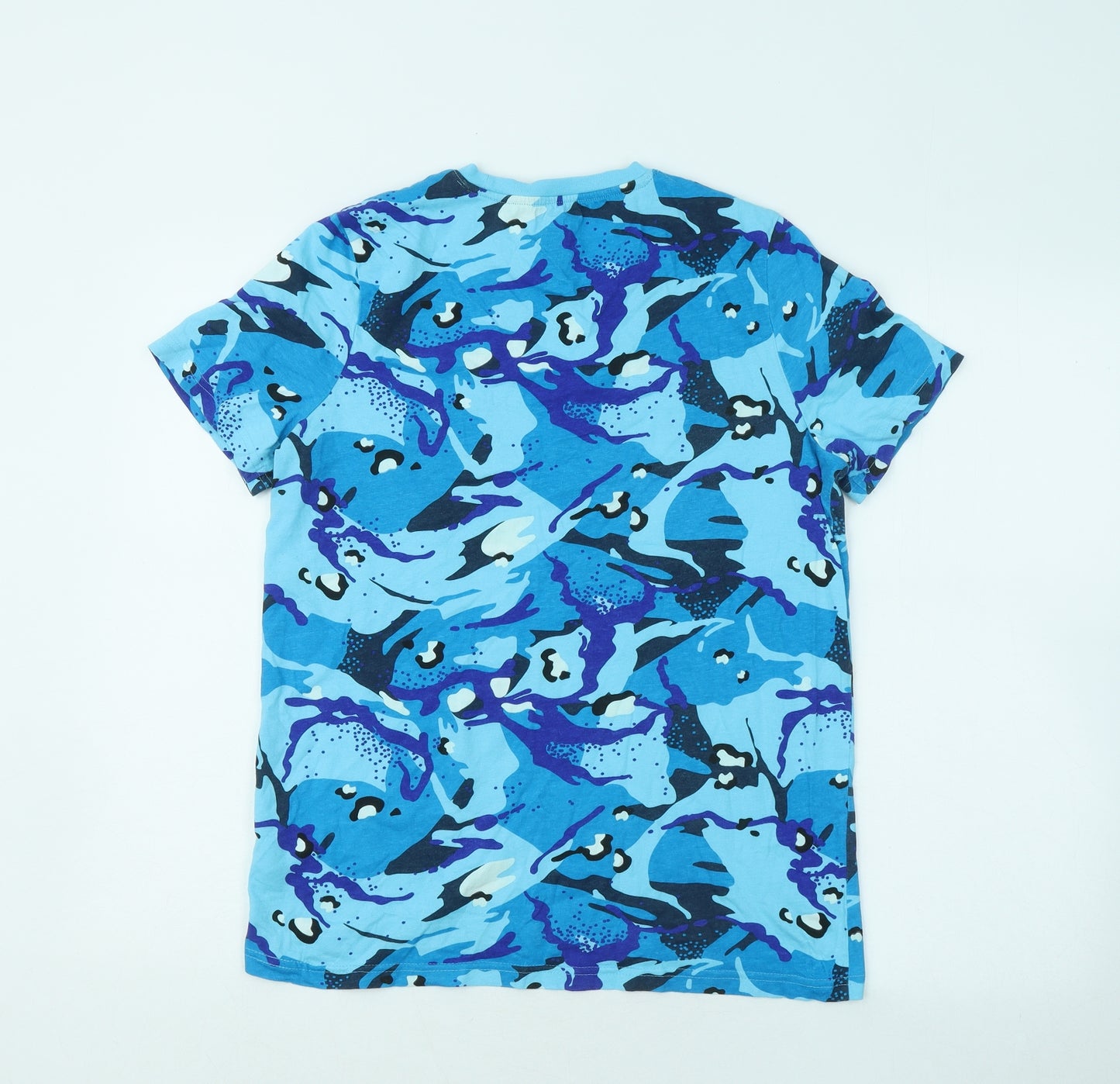 F&F Boys Blue Camouflage Cotton Basic T-Shirt Size 13 Years Round Neck Pullover