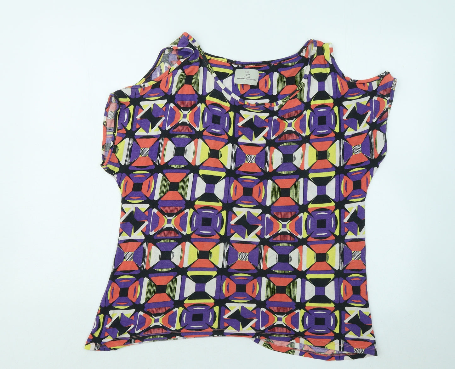 NEXT Womens Multicoloured Geometric Viscose Basic T-Shirt Size 14 Round Neck