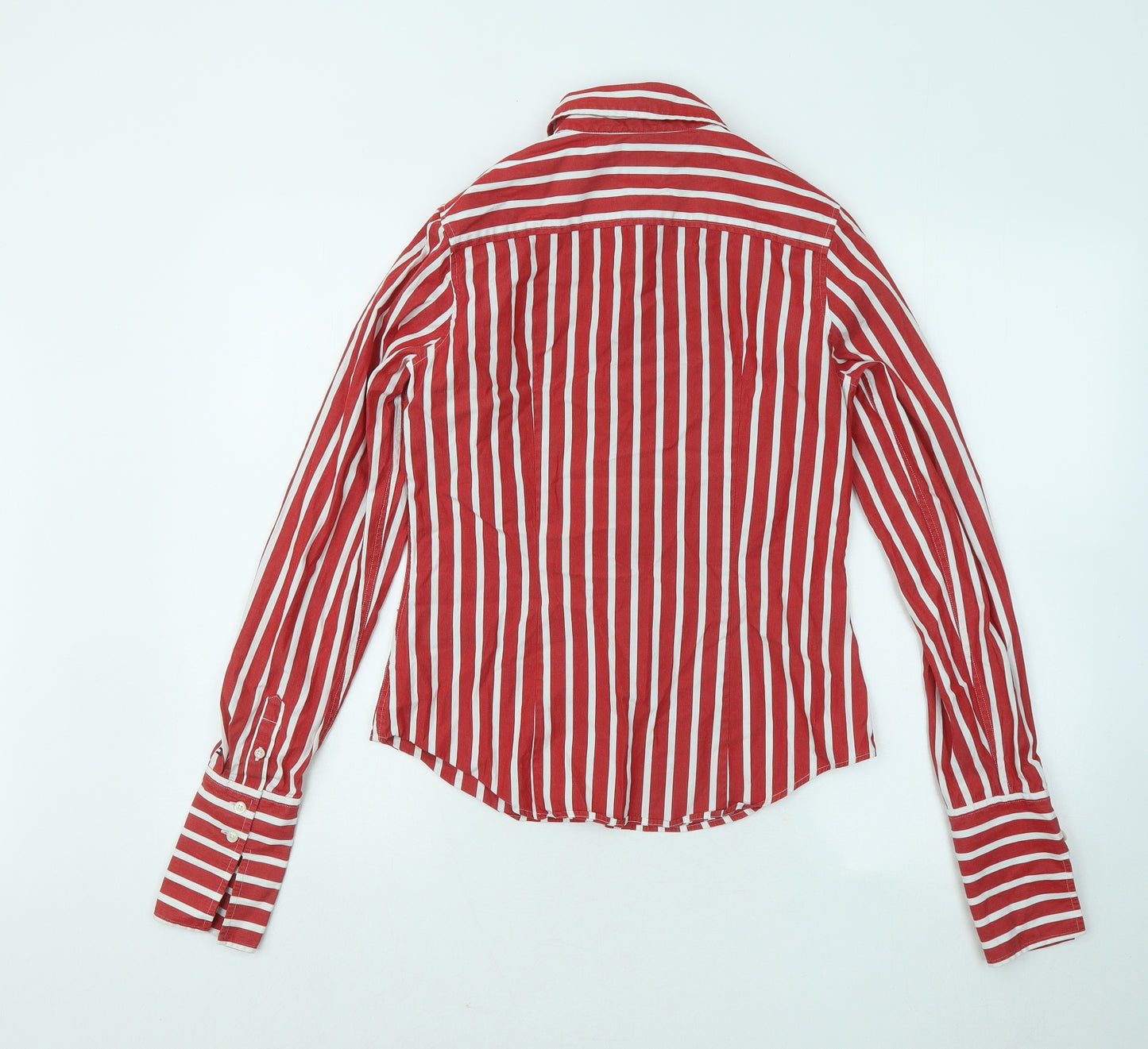 Tommy Hilfiger Womens Red Striped Cotton Basic Button-Up Size 6 Collared
