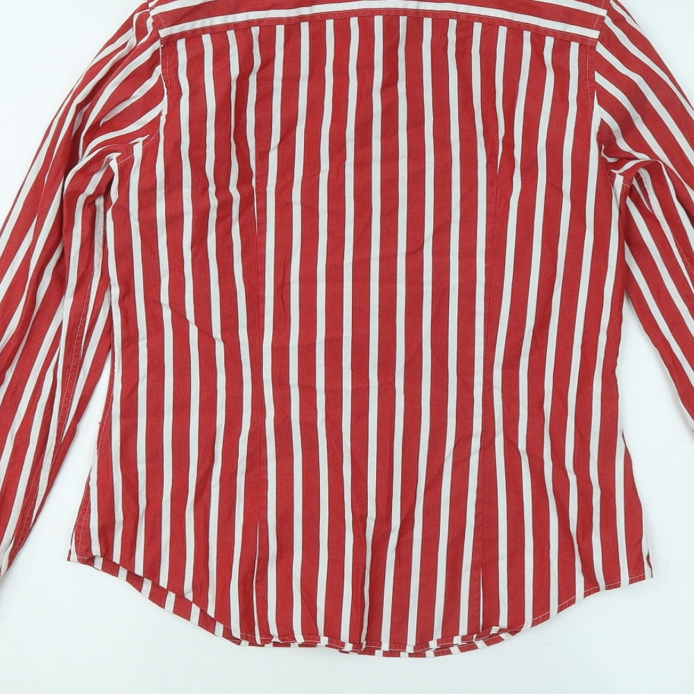Tommy Hilfiger Womens Red Striped Cotton Basic Button-Up Size 6 Collared