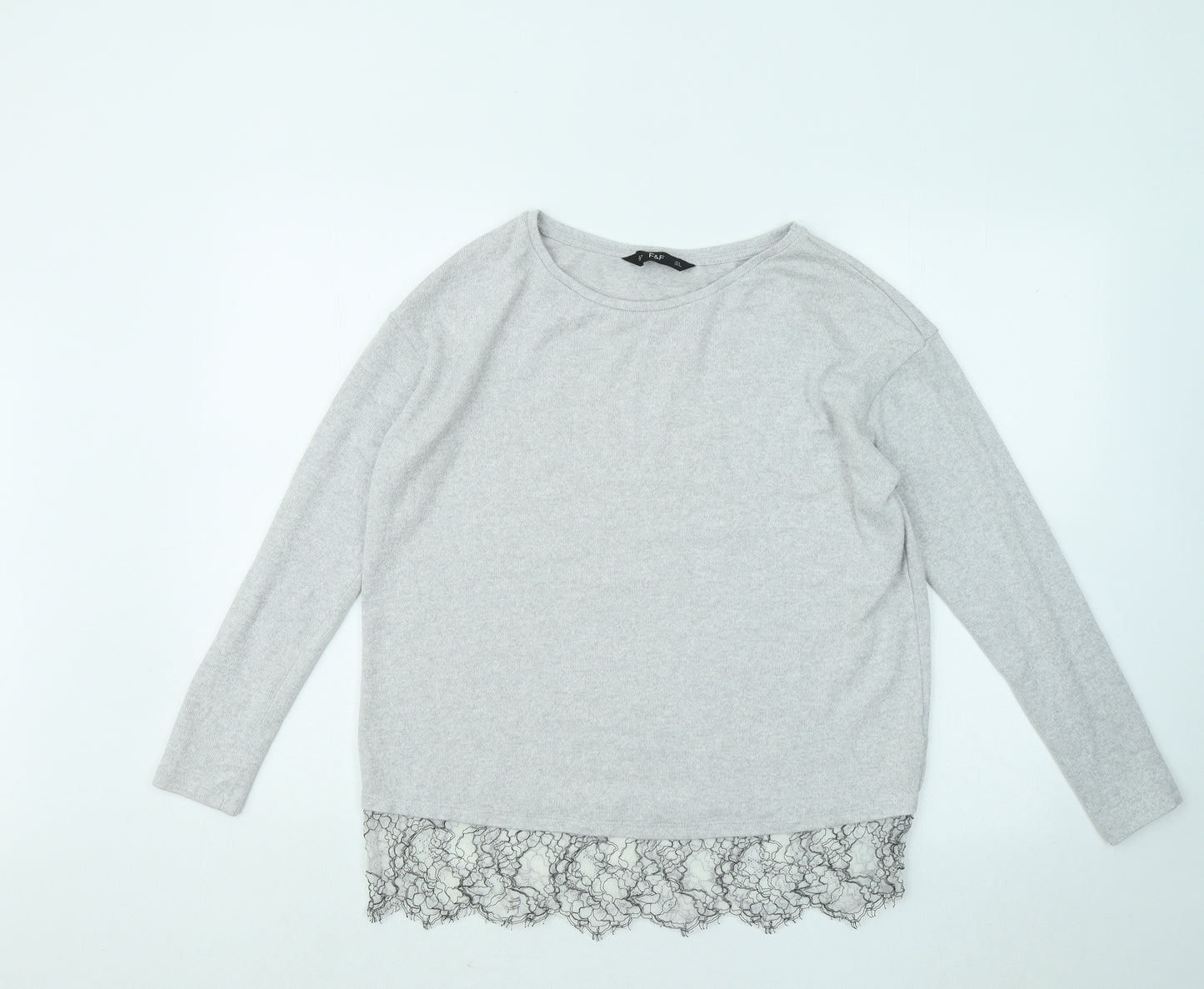 F&F Womens Grey Round Neck Viscose Pullover Jumper Size 8