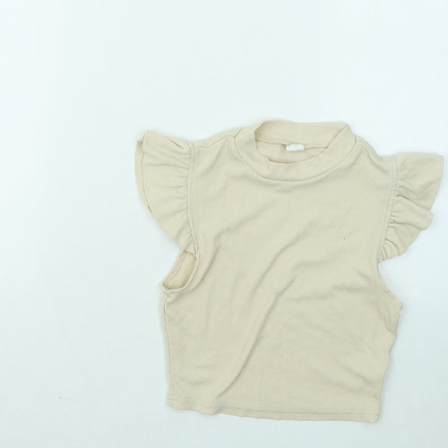 SheIn Girls Beige Cotton Basic T-Shirt Size 12-13 Years Round Neck Pullover