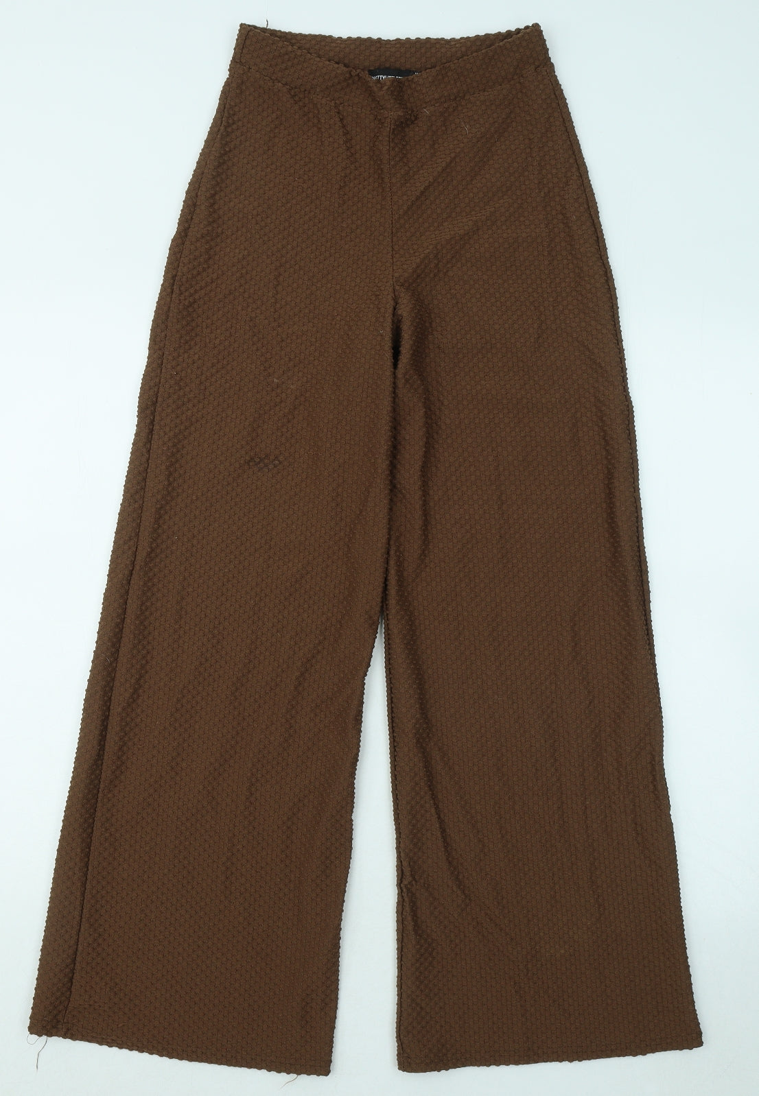PRETTYLITTLETHING Womens Brown Geometric Cotton Trousers Size 8 L27 in Regular