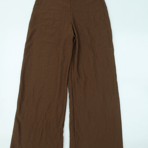 PRETTYLITTLETHING Womens Brown Geometric Cotton Trousers Size 8 L27 in Regular