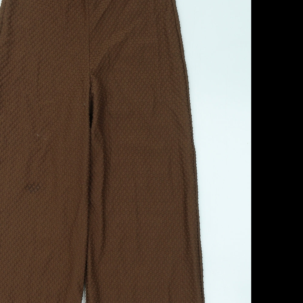 PRETTYLITTLETHING Womens Brown Geometric Cotton Trousers Size 8 L27 in Regular