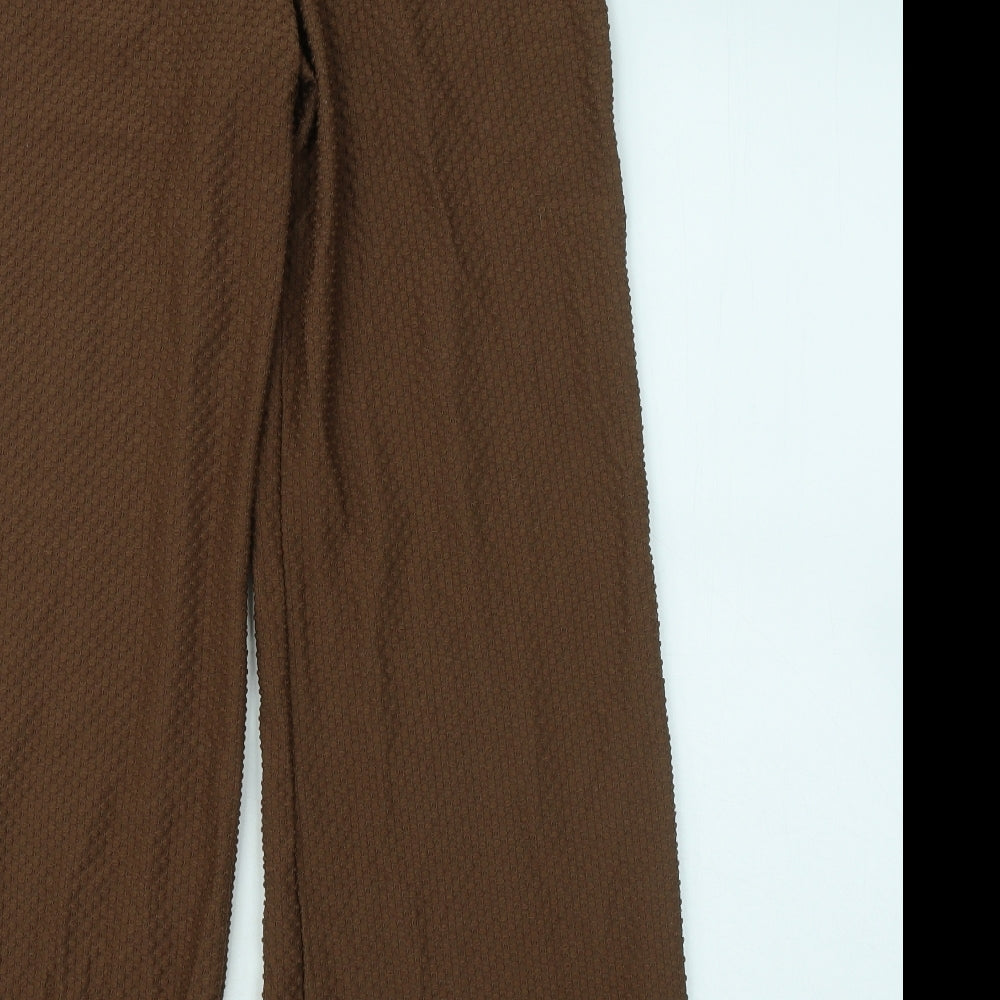 PRETTYLITTLETHING Womens Brown Geometric Cotton Trousers Size 8 L27 in Regular