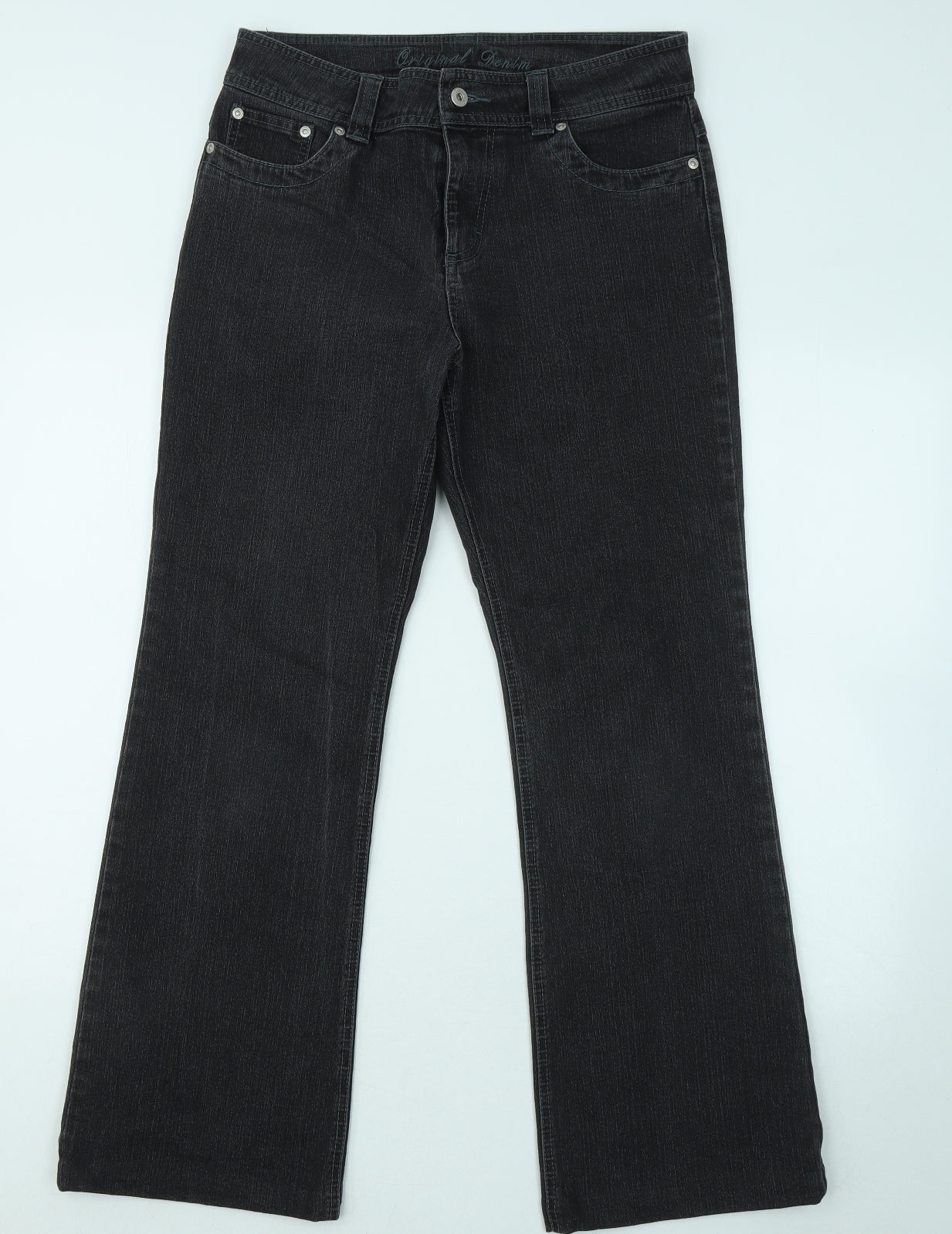 Marks and Spencer Womens Grey Cotton Bootcut Jeans Size 12 L28 in Regular Zip