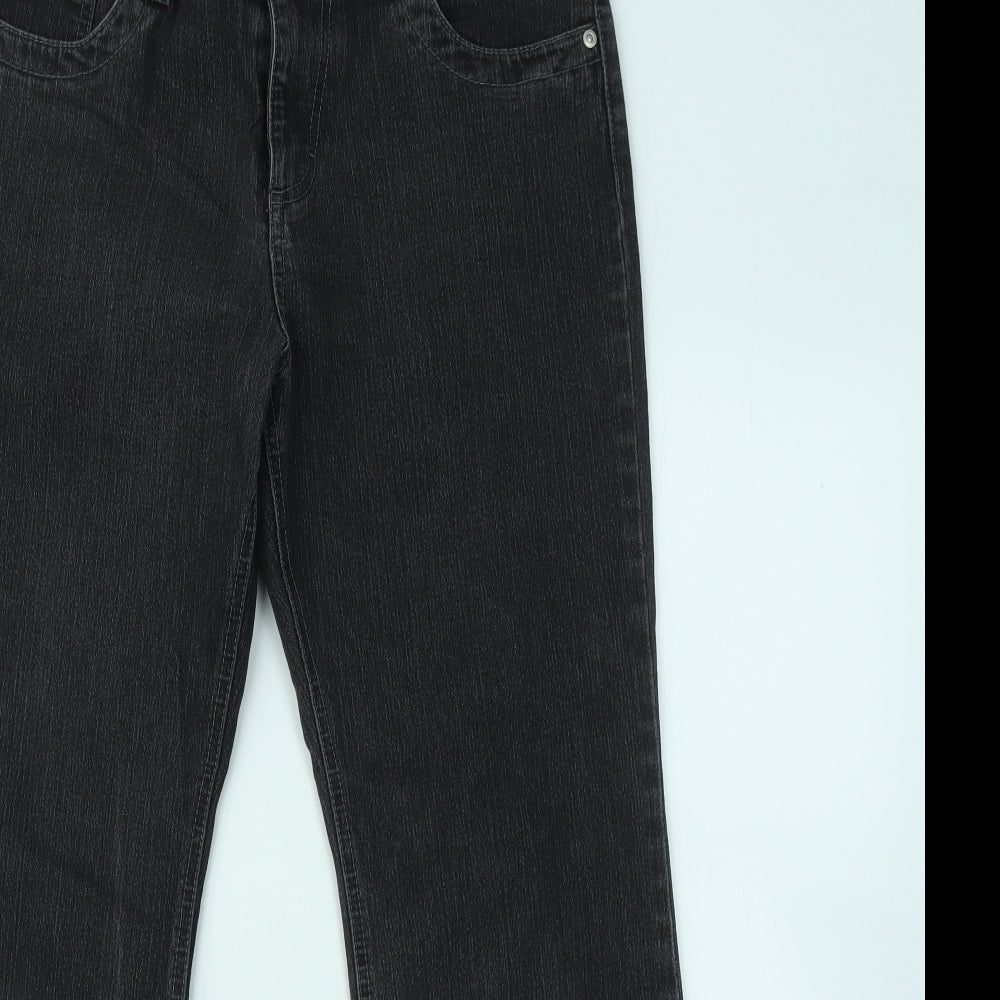 Marks and Spencer Womens Grey Cotton Bootcut Jeans Size 12 L28 in Regular Zip