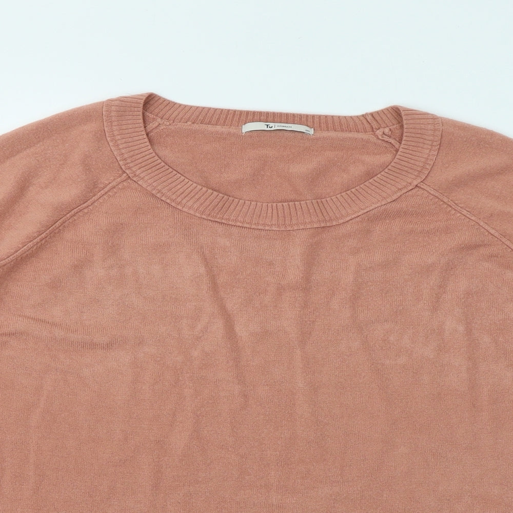 TU Womens Orange Round Neck Acrylic Pullover Jumper Size 20