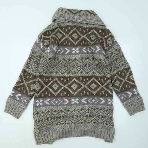 Marks and Spencer Womens Multicoloured Collared Geometric Acrylic Cardigan Jumper Size M