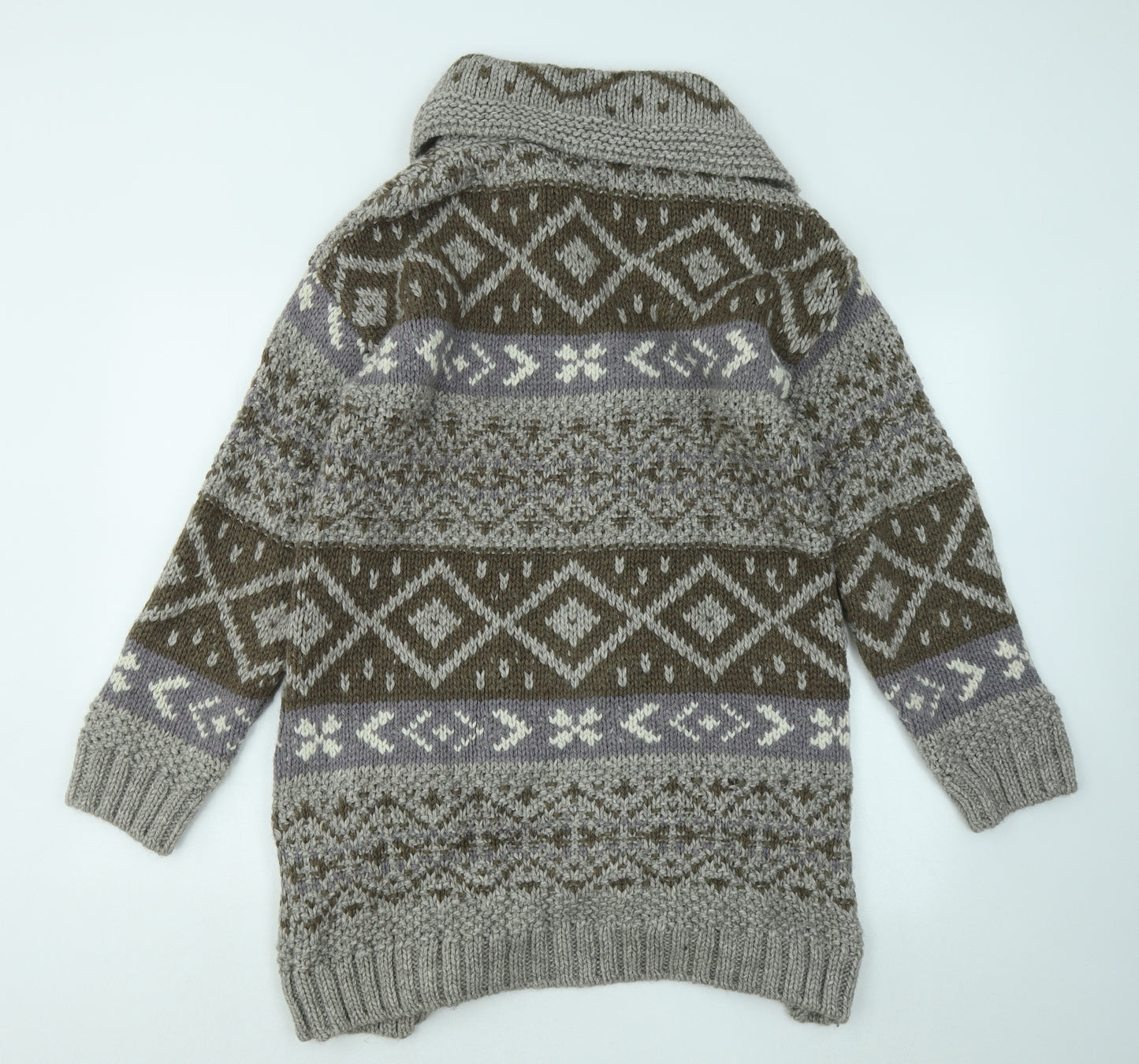 Marks and Spencer Womens Multicoloured Collared Geometric Acrylic Cardigan Jumper Size M