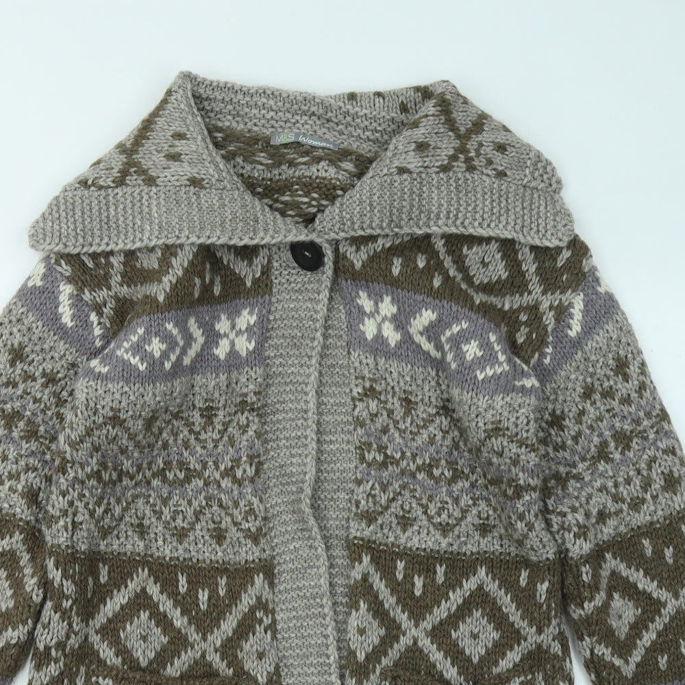 Marks and Spencer Womens Multicoloured Collared Geometric Acrylic Cardigan Jumper Size M