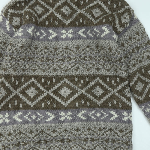 Marks and Spencer Womens Multicoloured Collared Geometric Acrylic Cardigan Jumper Size M