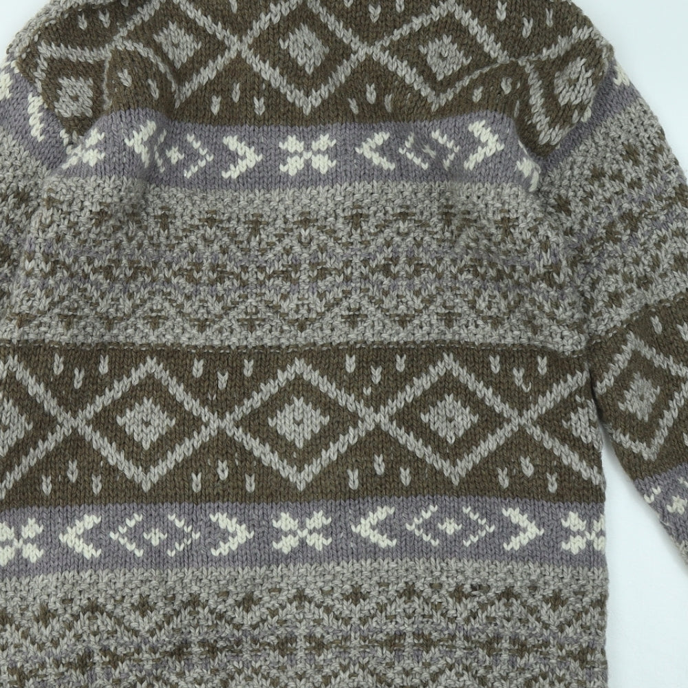 Marks and Spencer Womens Multicoloured Collared Geometric Acrylic Cardigan Jumper Size M