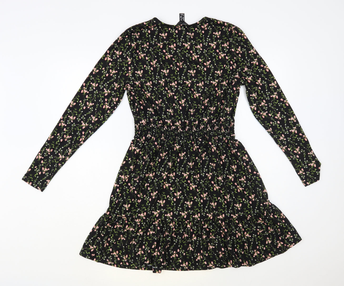 New Look Womens Black Floral Polyester Fit & Flare Size 10 V-Neck Pullover