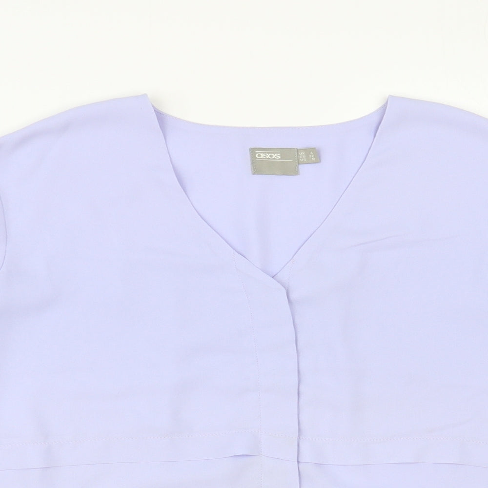 ASOS Womens Blue Polyester Basic Button-Up Size 4 V-Neck