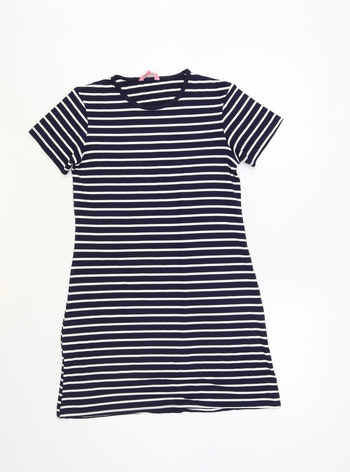 Ada Gatti Womens Blue Striped Cotton T-Shirt Dress Size 12 Crew Neck Pullover