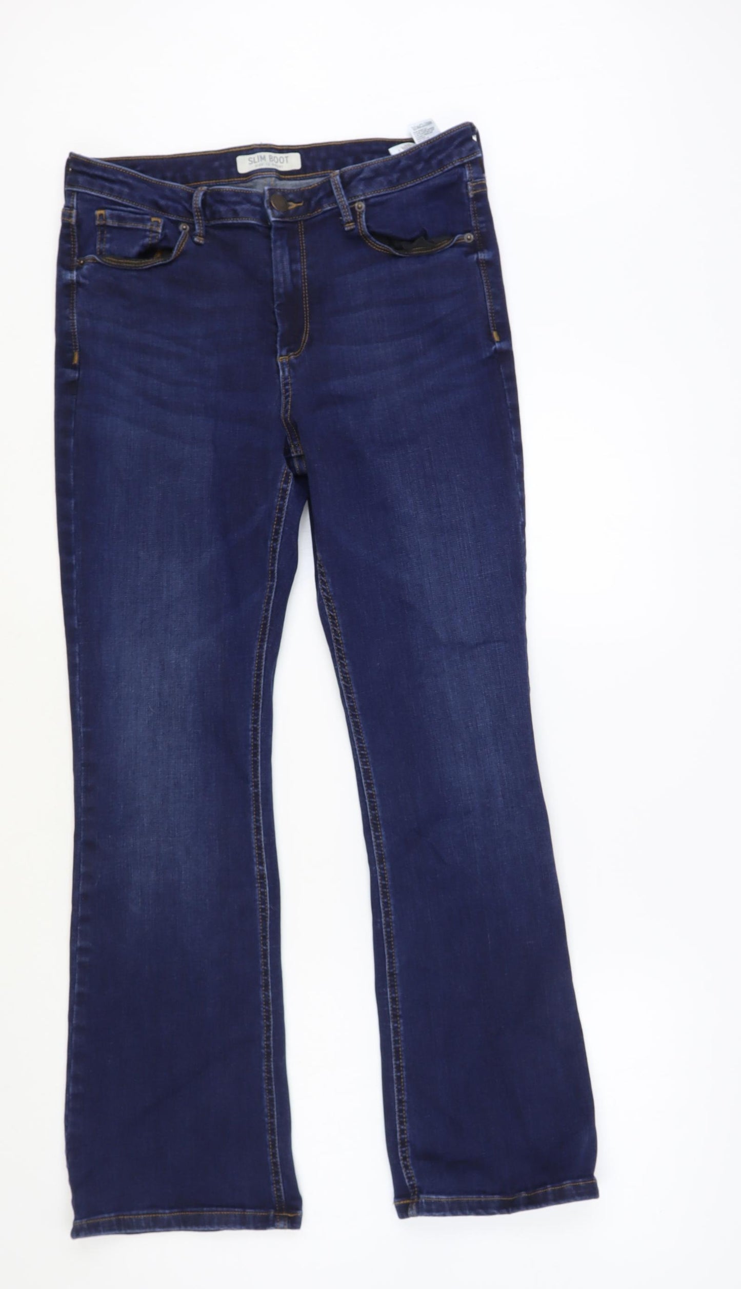 Marks and Spencer Womens Blue Cotton Bootcut Jeans Size 12 L29 in Regular Button