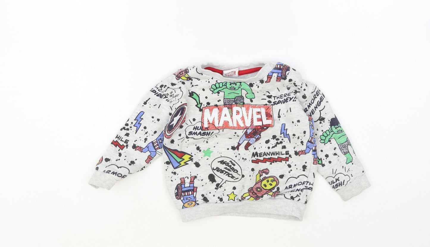F&F Baby Grey Geometric Cotton Pullover Jumper Size 9-12 Months Pullover - Marvel