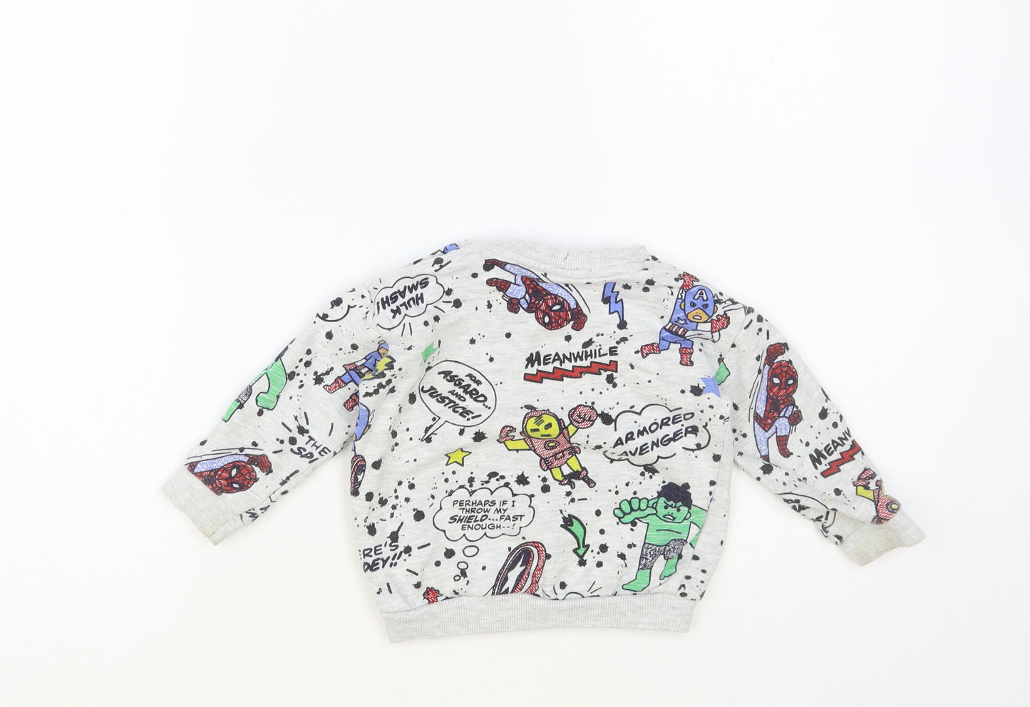 F&F Baby Grey Geometric Cotton Pullover Jumper Size 9-12 Months Pullover - Marvel