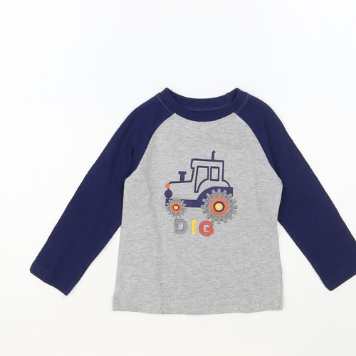 M&Co Baby Grey Colourblock Cotton Pullover T-Shirt Size 9-12 Months Crew Neck Pullover - Tractor